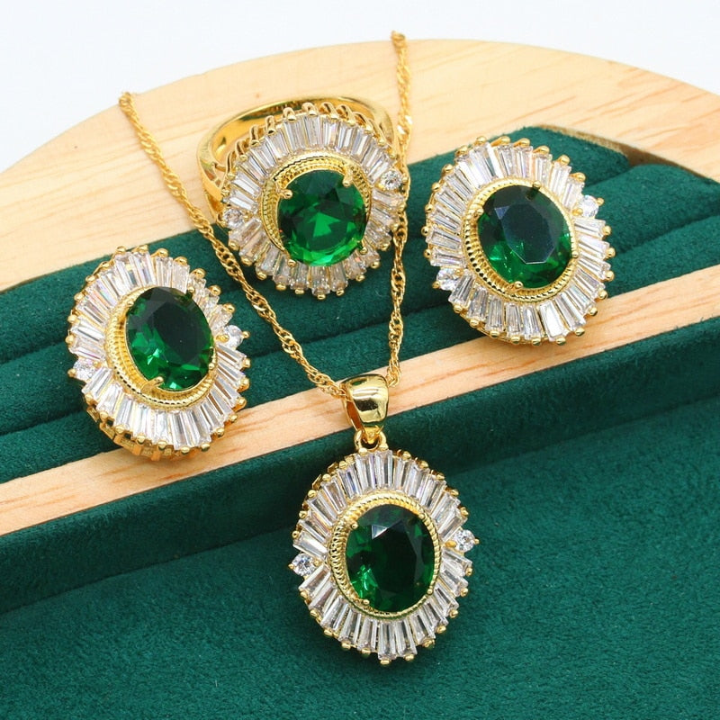 Sterling Silver 925 Green Emerald Jewelry Set for Women