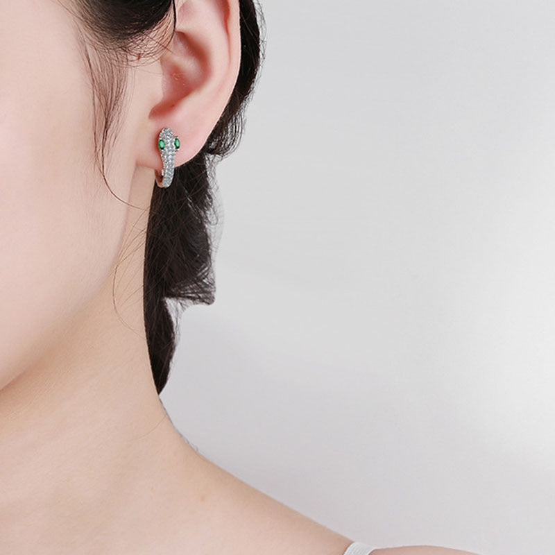 FOXANRY Prevent Allergy 925 Sterling Silver Stud Earrings for Women Trendy Elegant Sparkling Zircon Little Snake Bride Jewelry