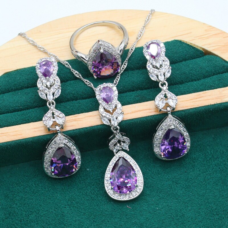 925 Silver Purple Zircon Jewelry Set for Women