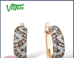 VISTOSO 14K 585 Rose Gold Glamorous Sparkling White and Brown Diamond Earrings