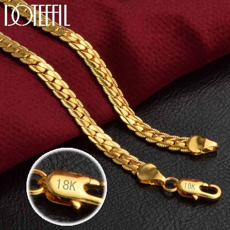 DOTEFFIL S925 Sterling Silver Gold/Solid Silver 8/16/18/20/22/24 Inch Side Chain Necklace For Women Man Fashion Jewelry Gifts