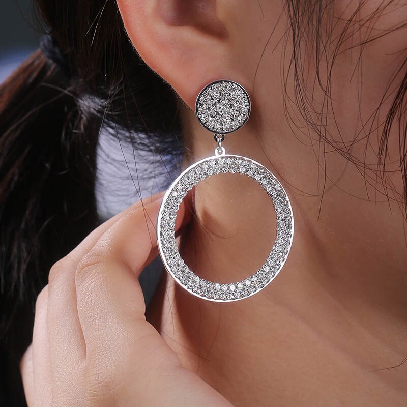 Cellacity Silver 925 Jewelry Gemstones Earrings for Women Rose Gold Color Fashion Big Round Ear drops Party Hyperbole Gifts