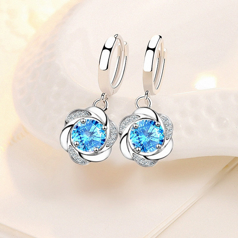 NEHZY925 Sterling Silver New Womens Fashion Jewelry High Quality Blue Pink Crystal Zircon Simple Flower Earrings