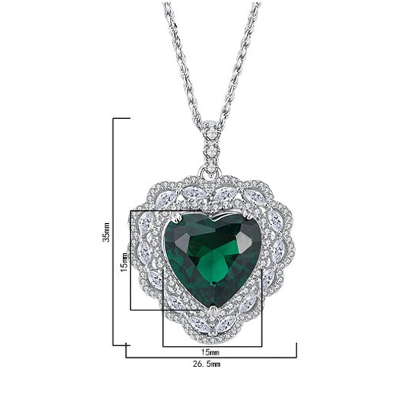 OEVAS 100% 925 Sterling Silver 15*15mm Heart Sapphire Ruby Emerald High Carbon Diamond Pendant Necklace For Women Fine Jewelry