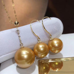 18K Yellow Gold Natural Golden Pearl Set for Women