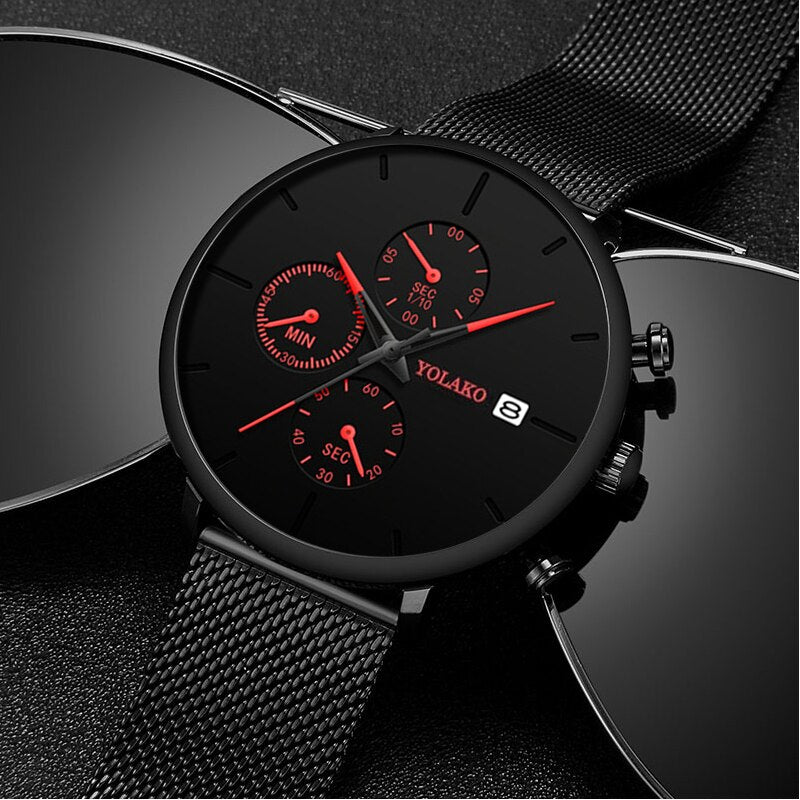 Stainless Steel Mesh Quartz Sports Business Watch for Men
