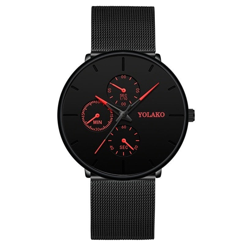 Fashion Mens Business Black Stainless Steel Ultra Thin Mesh Belt Quartz Men Wrist Watch