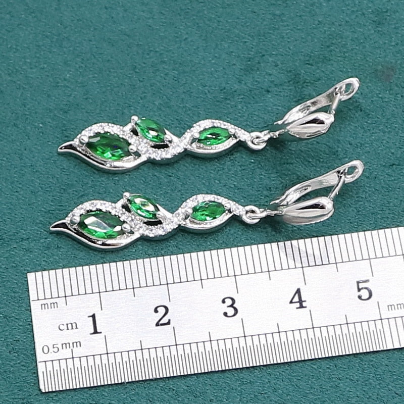 925 Sterling Silver Green Emerald Jewelry Set for Women