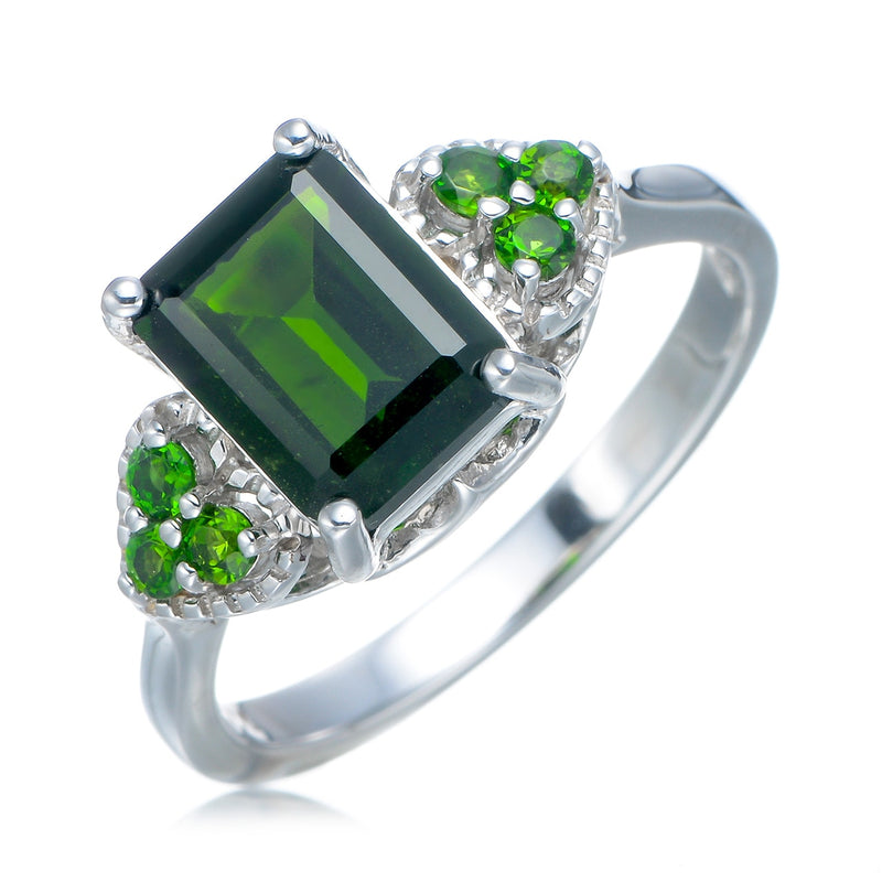 Chrome diopside Rhodium Over Sterling Silver Ring. for women Natural women jewelry 2021 925 silver letter