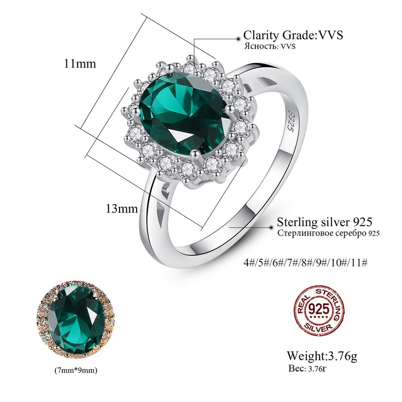 CZCITY Luxury Princess Diana Emerald Ruby Sapphire Ring in 925 Sterling Silver