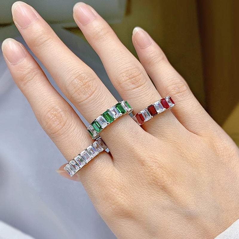 925 Sterling Silver Ruby Emerald Diamond Eternity Band Ring for Women