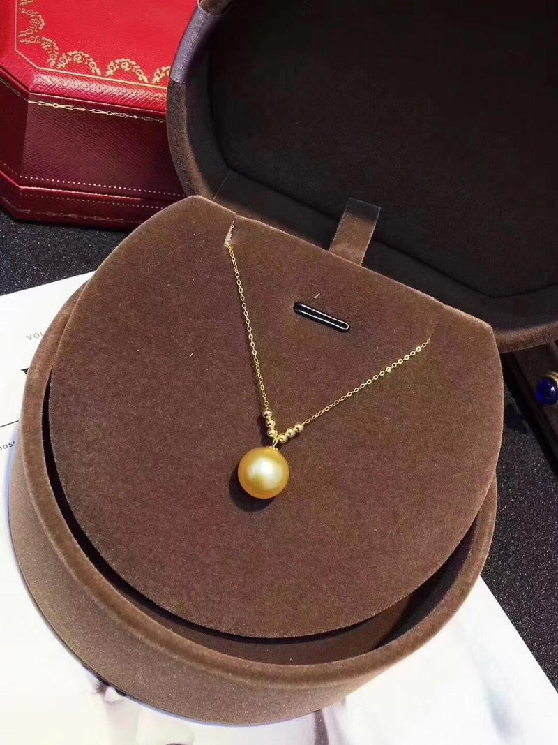 18K Gold Natural 9-10mm Fresh Water Golden Pearl Pendant Necklace