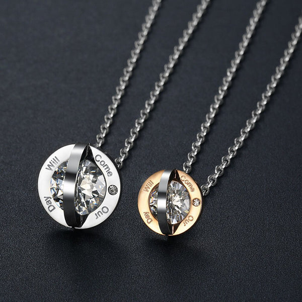 Stainless Steel Crystal Zircon Pendant Necklaces for Couples