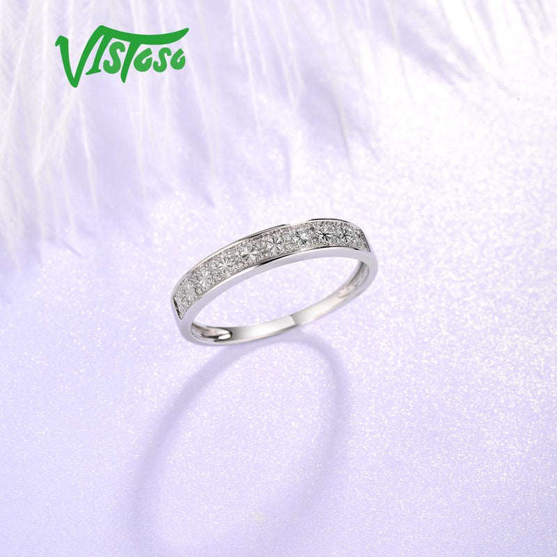 VISTOSO Genuine 9K au375 White Gold Sparkling Diamond Ring