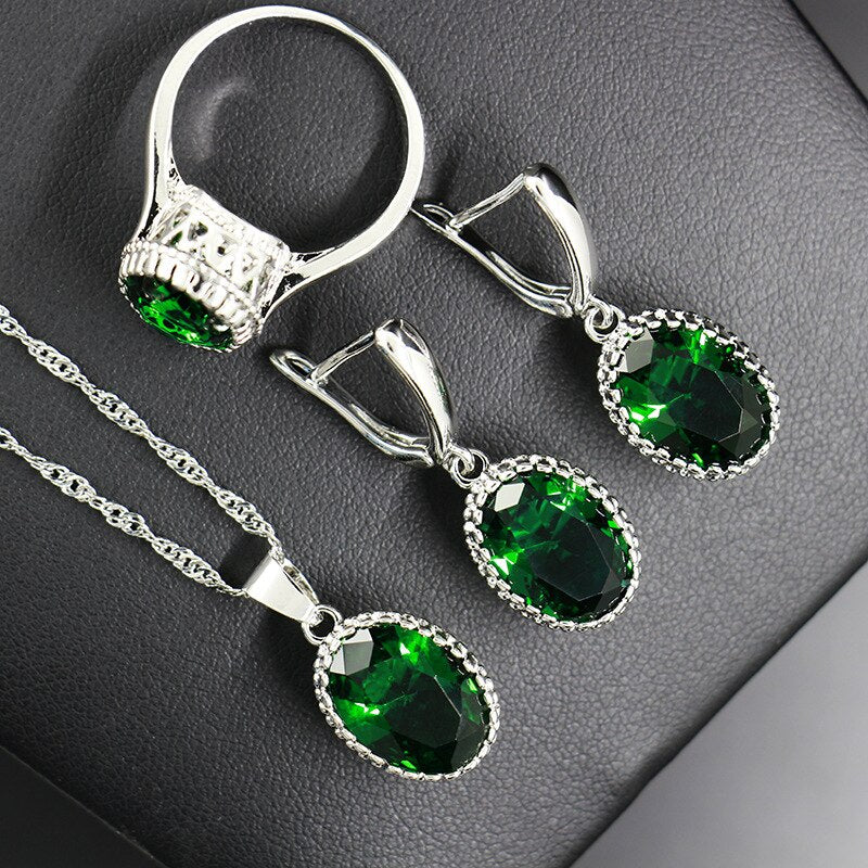 Silver 925 Oval Gemstone 11 Colors Jewelry Sets for Women