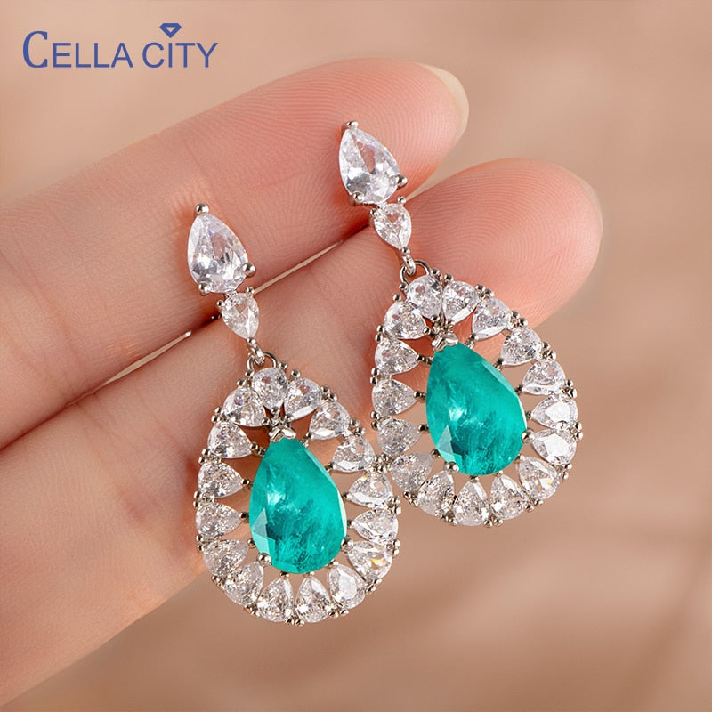 Silver 925 Paraiba Gemstone Drop Earrings for Women