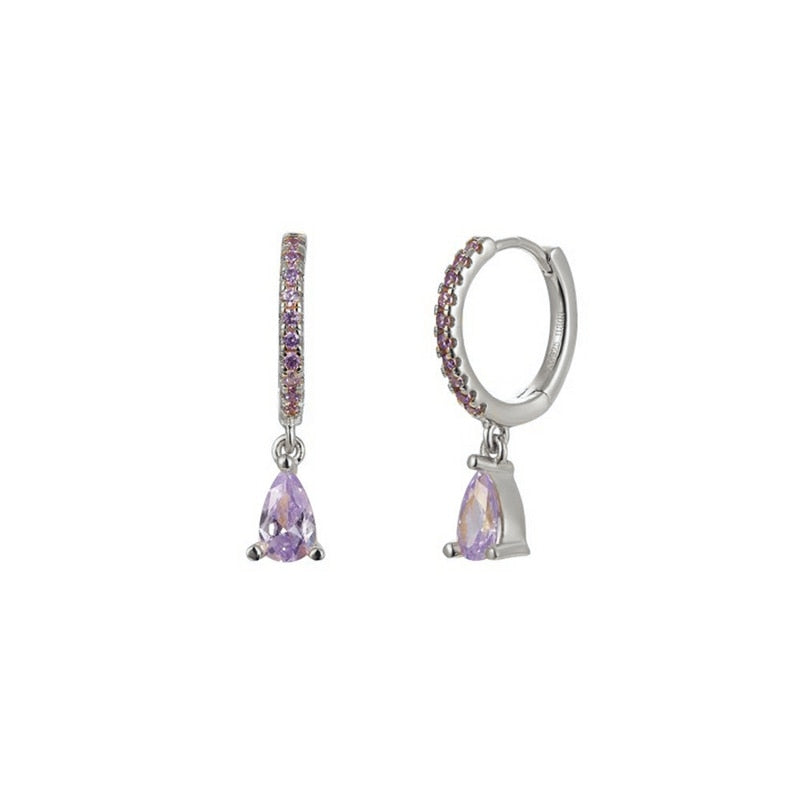 Trendy 925 Sterling Silver Water Drop Rainbow Crystal Hoop Earrings