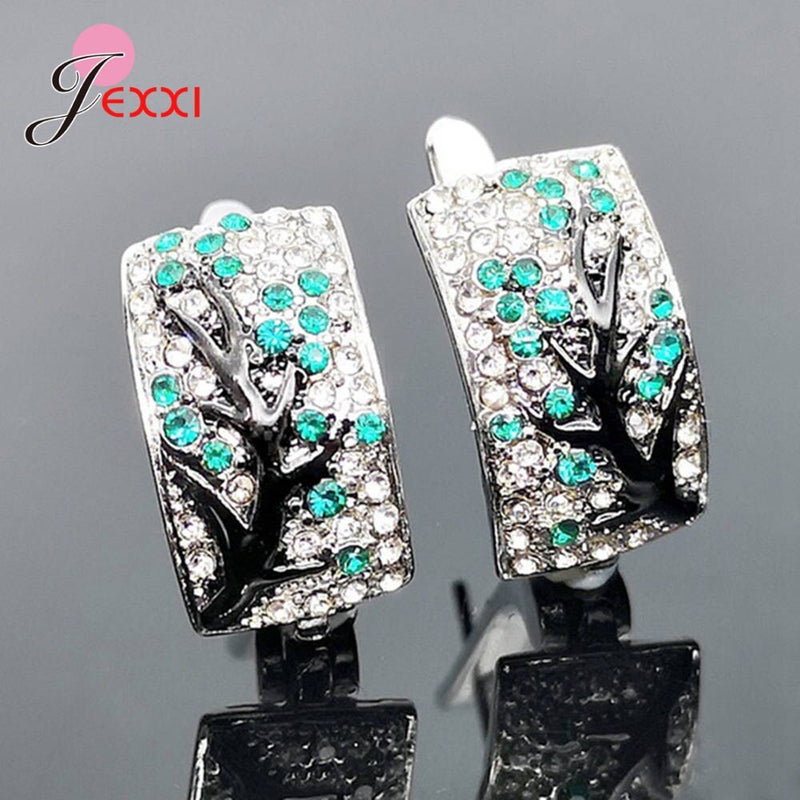 Ethnic 925 Sterling Silver Cubic Zirconia Tree Hoop Earrings