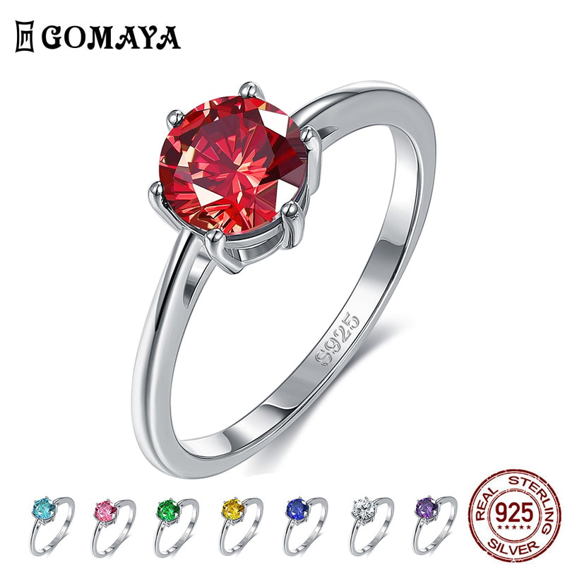 GOMAYA Natural Emerald Color CZ Finger Rings for Women 8MM Classic Sterling Silver 925 Wedding Engagement Ring Fine Jewelry Gift
