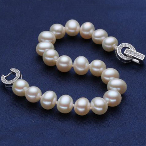 YKNRBPH Womens S925 Sterling Silver Round Pearl Bracelet For Bride Weddings Fine Jewelry Bracelets
