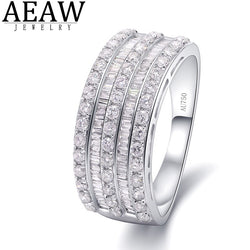 Solid 18K White Gold Natural Round Baguette Diamond Ring