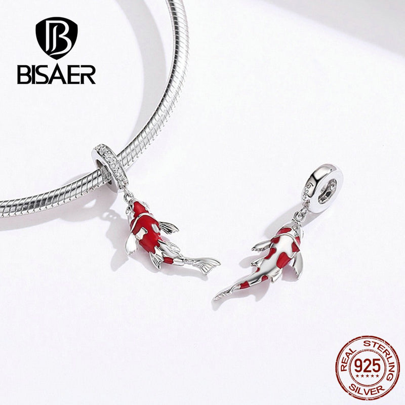 BISAER Red Beads fit Pandora Original Bracelets 925 Sterling Silver