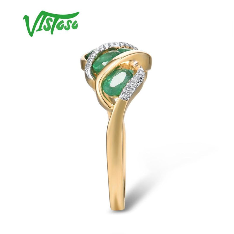 VISTOSO Gold Rings For Women Pure 14K 585 Yellow Gold Ring Natural Oval Emerald Diamond Engagement Anniversary Gift Fine Jewelry