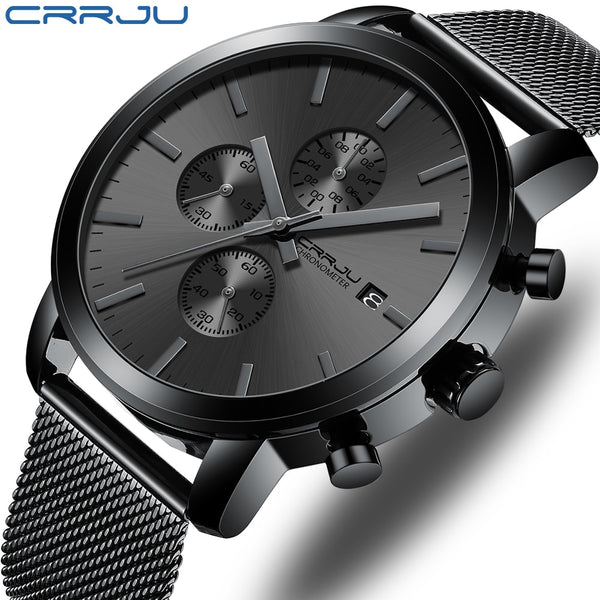 2021 CRRJU Quartz Date watch for men Luxury Brand Black Fashion Sports mens watches Waterproof Chronograph Male Clock relogio