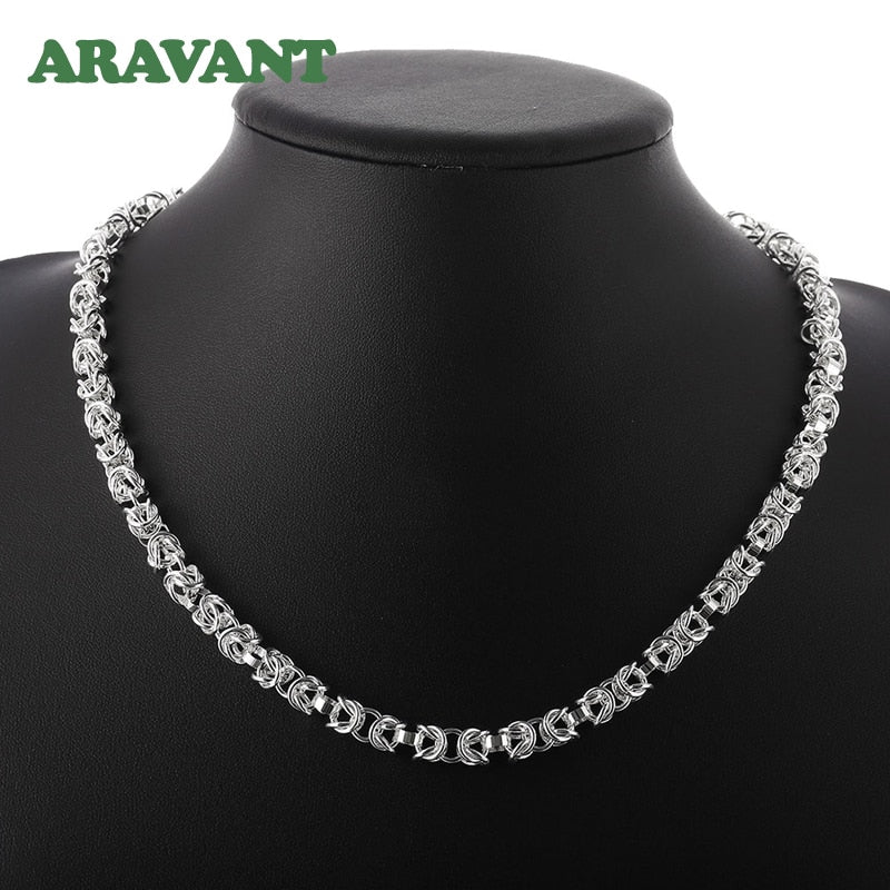 925 Silver 7mm Link Chain Necklace Bracelet Set for Women and Men