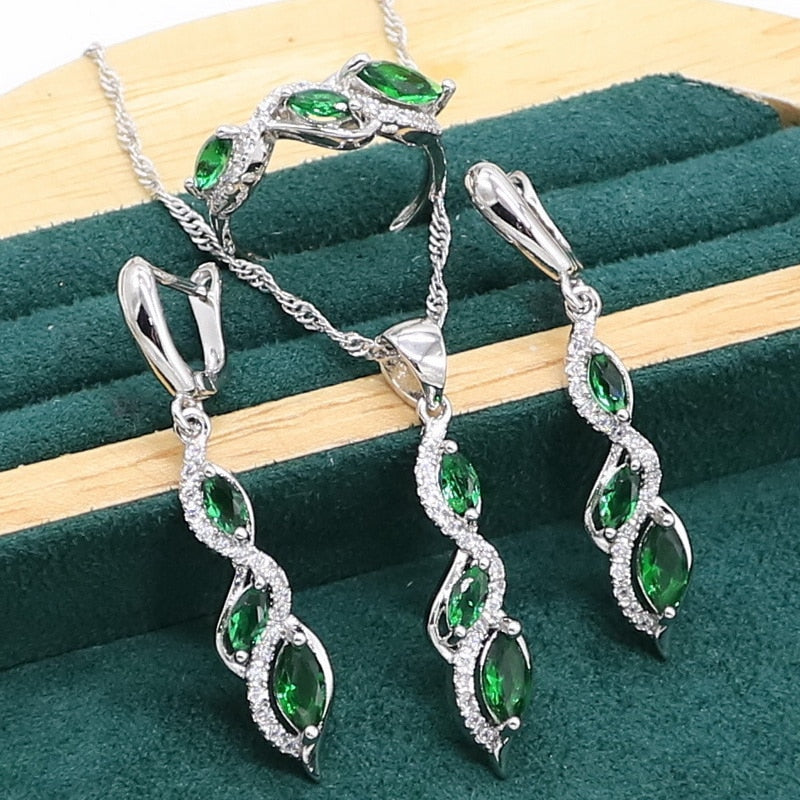 925 Sterling Silver Green Emerald Jewelry Set for Women