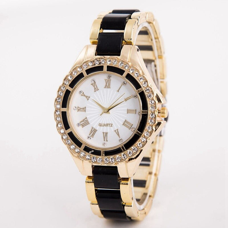 High quality elegant imitation steel belt ladies light diamond color watch personality fashion Roman scale