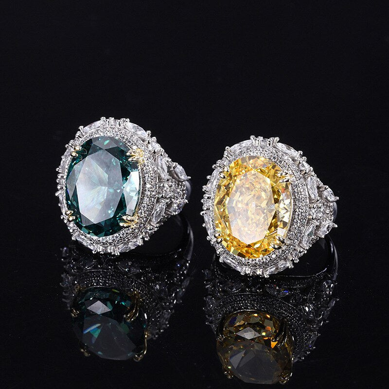 OEVAS 100% 925 Sterling Silver 12*16mm Yellow High Carbon Diamond Radiant Cut Rings For Women Sparkling Wedding Fine Jewelry