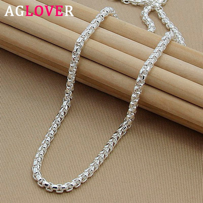 AGLOVER 925 Sterling Silver 5MM 18/20/24 Inch Round Box Chain Necklace For Woman Man Fashion Wedding Engagement Jewelry Gift