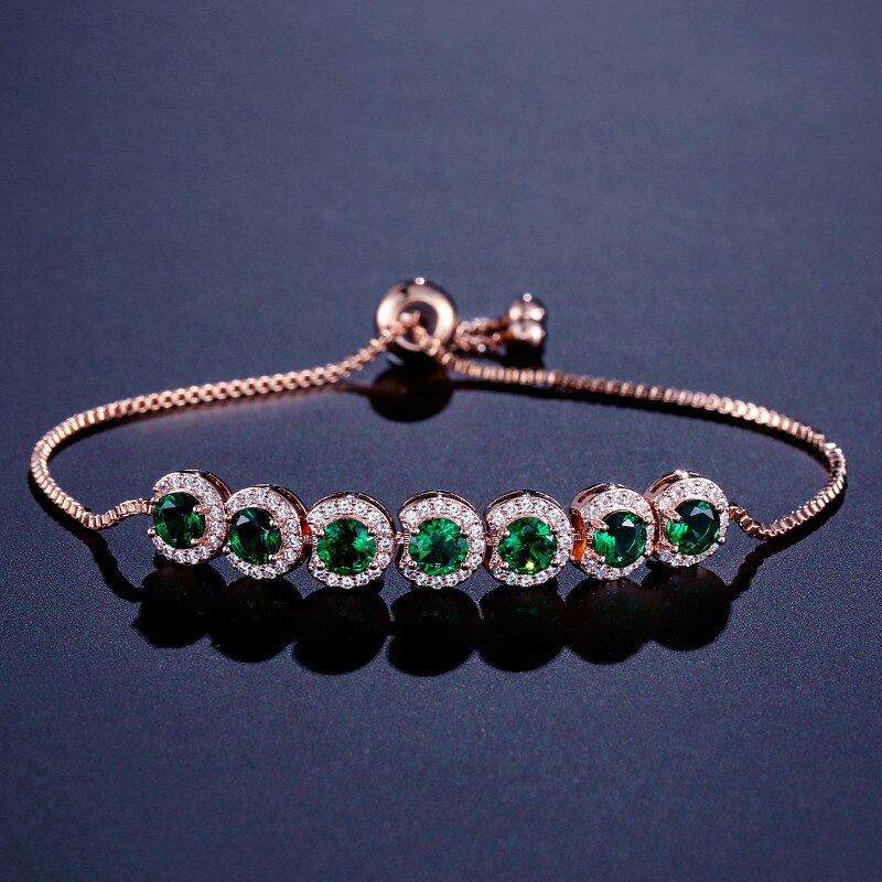 Cellacity Round Emerald Gemstones Bracelet for Women Simple Design Geometry Silver 925 Jewelry Rose Gold Color Length Adjustable