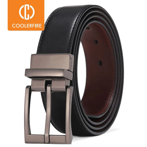 Genuine Leather Reversible Buckle Brown and Black Belt for Men