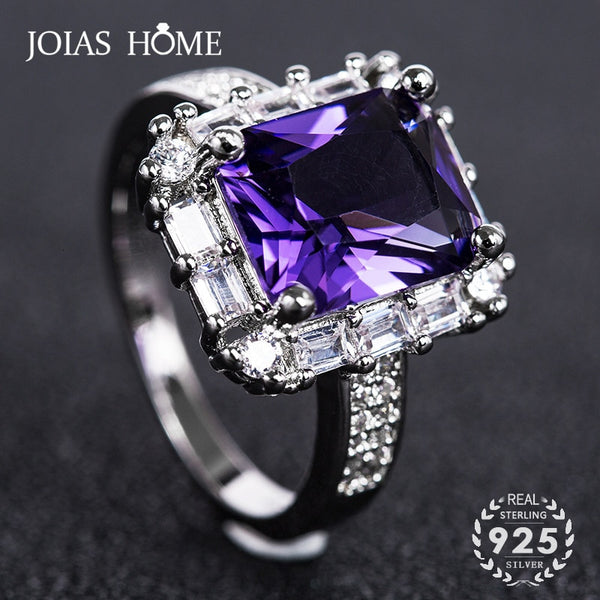 JoiasHome Luxury Genuine Amethyst Gemstones Ring 925 Sterling Silver