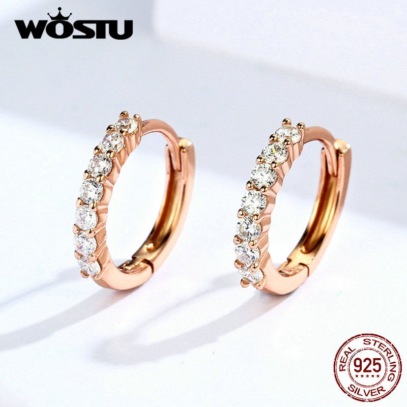 925 Sterling Silver Rose Gold Zircon Hoop Earrings for Women