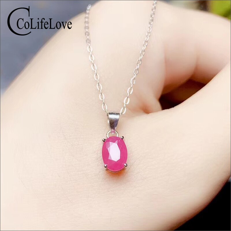 CoLife 925 Sterling Silver 5mm*7mm I Grade Natural Ruby Pendant