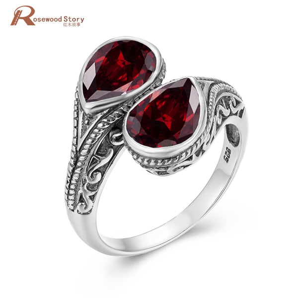 Sterling Silver Garnet Teardrop Ring for Women