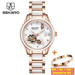 Sekaro Luxury Ceramic Butterfly Design Mechanical Automatic Sapphire Crystal Womens Watch