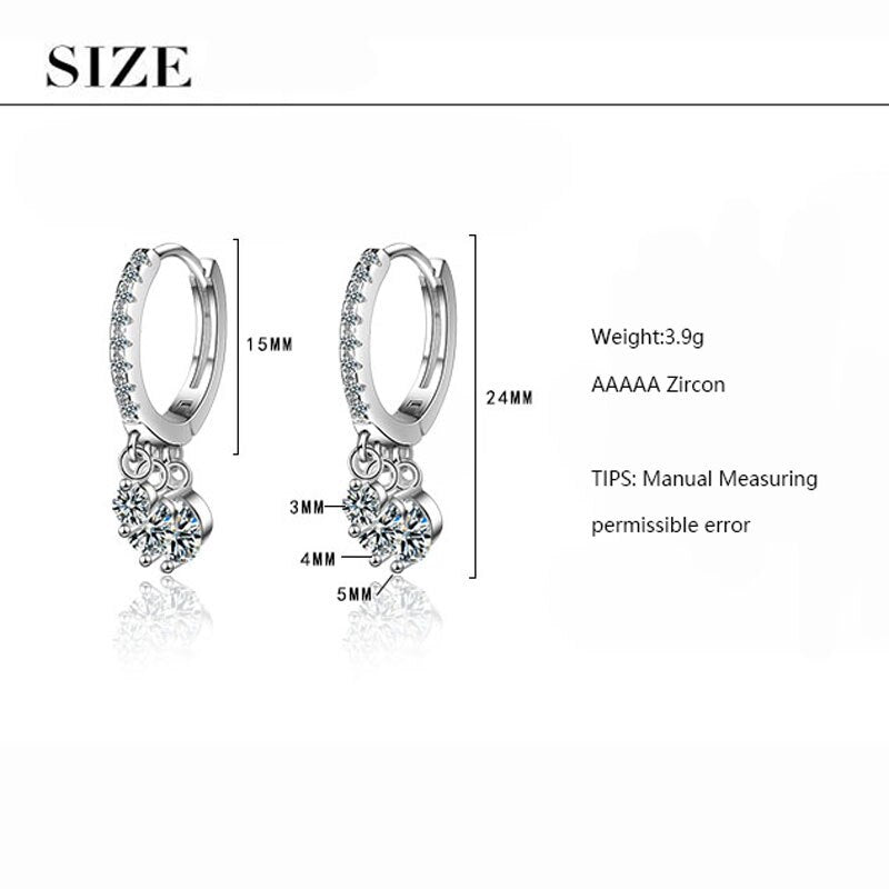ANENJERY 925 Sterling Silver Zircon Water Drop Tassel Earrings