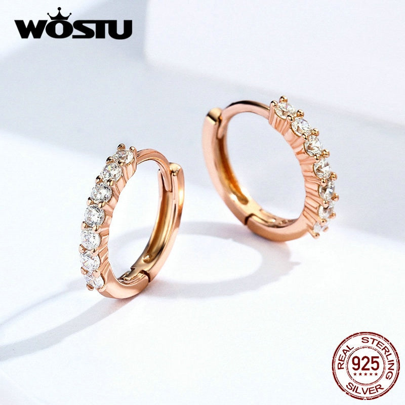 925 Sterling Silver Rose Gold Zircon Hoop Earrings for Women