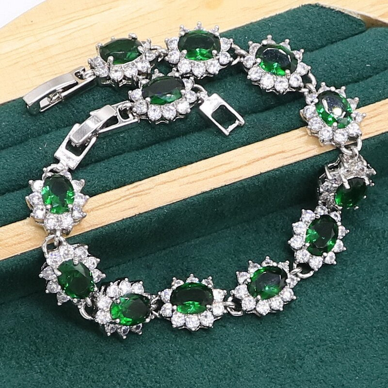 Sterling Silver 925 Green Emerald Jewelry Set for Women