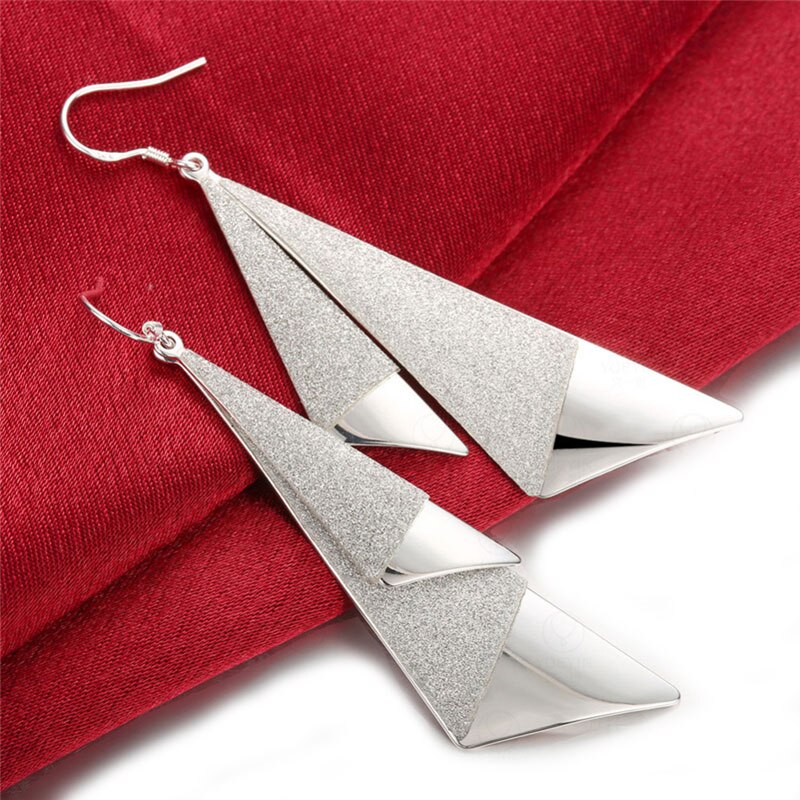 Sterling Silver Frosted Geometric Drop Earrings for Women