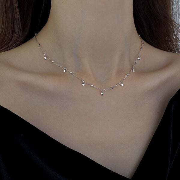 Real 925 Sterling Silver Geometric Round Choker Necklace