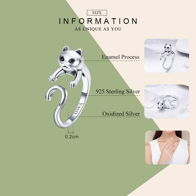 Sterling Silver Cute Cat Finger Ring for Women