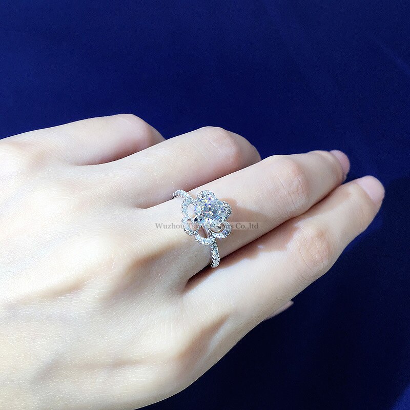 Tianyu Gems 10k White Gold Flower Rings Wedding Diamonds 1.21ct Moissanite Round 6.5mm DEF Gemstones Fine Jewelry Ring for Women