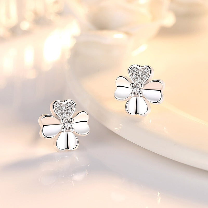 NEHZY 925 Sterling Silver Stud Earrings High Quality Woman Fashion Jewelry Retro Simple Lucky Clover Crystal Zircon Earrings