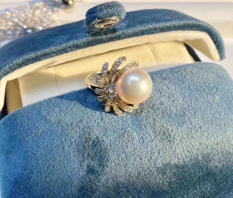 Sterling Silver Natural 11-12mm Freshwater White Pearl Ring for Women