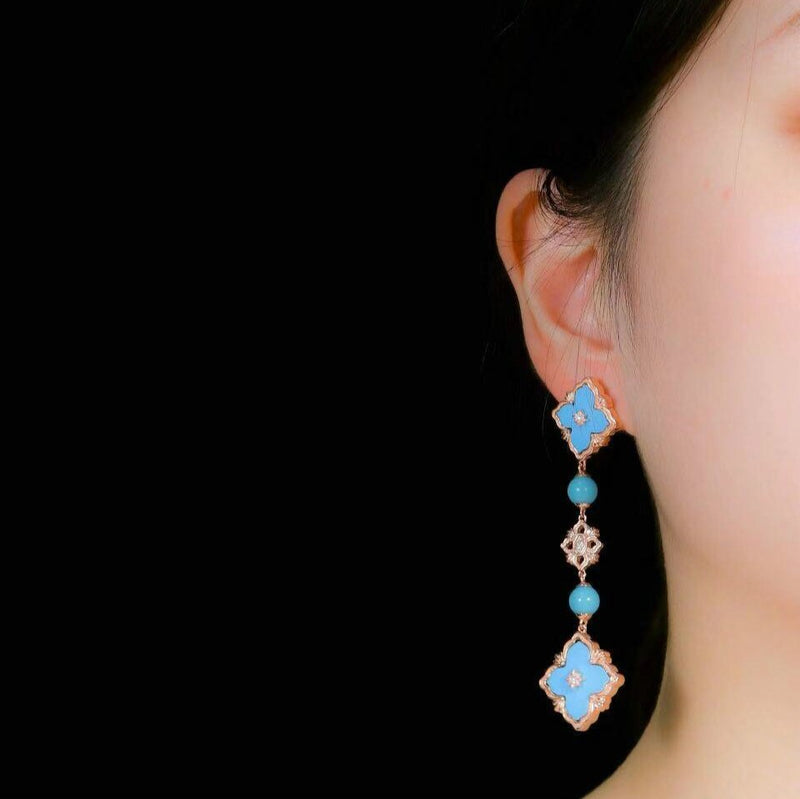 CMajor 925 Sterling Silver Elegant Turquoise Clover Long Dangle Earrings